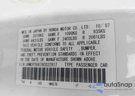 2008 Honda Accord 2.4 Ex-L from USA, damaged, VIN JHMCP26878C022927